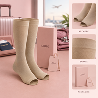 Chaussettes de compression à bout ouvert, à bord lisse, pour le soutien du mollet, avec ajustement gradué, largeur plus large, certifiées, pour le voyage, avec tableau de mesure