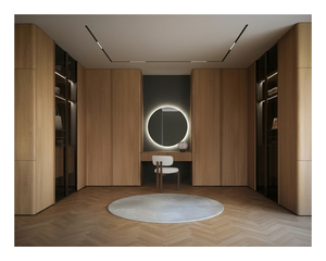 Système de dressing moderne en <span class=keywords><strong>bois</strong></span> de <span class=keywords><strong>noyer</strong></span> avec porte en verre et éclairage LED pour chambre à coucher - Product Image 2