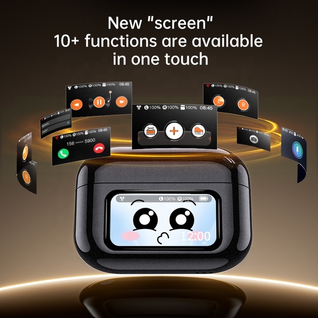 Open Ear Clip Headphones Wireless Earbuds Bt6.0 Sports LED Touch Screen Waterproof for Android/iOS Phones Cute Black Auriculares