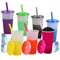 Vente chaude PP Logo personnalisé 24oz en plastique magique couleur changeante gobelet avec paille et couvercle réutilisable sensible à la température tasse froide