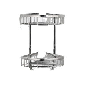 Étagère d'angle de salle de bain à 2 niveaux en chrome, support mural en acier inoxydable, rangement gain de place, design minimaliste - Product Image 1