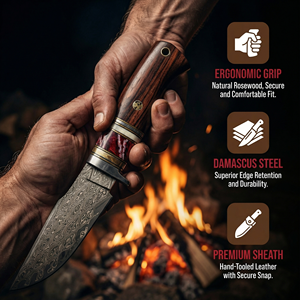 Cuchillo de caza Sintop AB-005 Damascus VG10 OEM personalizado con mango de molares de mamut, hoja recta, punta de gota de agua, cuchillo para exteriores. - Product Image 2