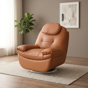 Sillón Reclinable de Cuero Sintético Naranja, Sillón Individual con Reposabrazos, Sillón Giratorio para Sala de Estar u Hotel - Product Image 1