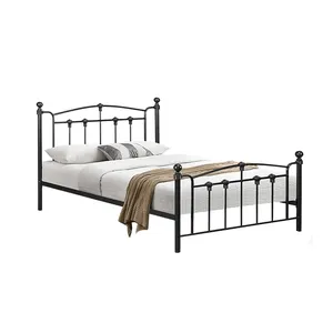 Горячая распродажа, Современная двуспальная кровать KD 2140 с деревянной решеткой на стальной платформе, дешевая двухместная кровать для апарт-отеля