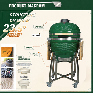 Barbecue Kamado AUPLEX pour l'extérieur, norme américaine, 23 pouces, en céramique, au <span class=keywords><strong>charbon</strong></span> de <span class=keywords><strong>bois</strong></span>, polyvalent, style argentin - Product Image 4