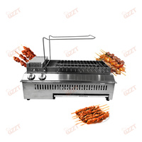 Machine à brochettes à bascule automatique Grills à gaz d'intérieur commerciaux 360 Bâtons de kebab rotatifs Grille de barbecue en acier inoxydable