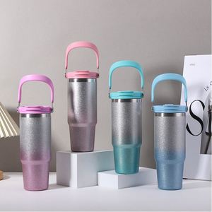 20oz/30oz Glitter Gradient Cup Stainless Steel Double Wall Vacuum Insulated Mug With <b>Straw</b> and Lid - Product Image 1