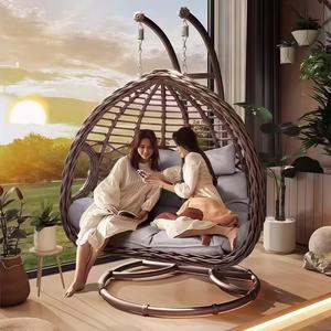Moderne design hangstoel voor binnen/buiten, metalen rotan stoel, dubbele hangende ei-stoel voor huis of tuin - Product Image 1