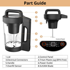 Robot culinaire électrique multifonctionnel 1,5 L sans BPA avec chauffage automatique, moteur en cuivre pur 900 W, acier inoxydable 304, fabrication allemande - Product Image 6