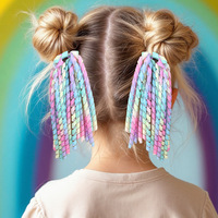 Pita Rambut Keriting Model Kuncir Tinggi dengan Ikat Rambut Pelangi Warna-warni, Pita Grosgrain Elastis Spiral untuk Acara Cheerleading