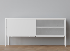 モダンな白い北欧風コンソールスタイルの金属製キャビネット、リビングルーム家庭用スライドドア付き - Product Image 2