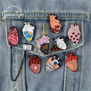14 Modelli di Spille Creative in Lega Placcata Oro Rosa, Serie Cuore Anatomico Medico, Bronchiole, Cuore Creativo, Neurologia, Colori Arcobaleno, Stile Cartone Animato, Regalo - Product Image 1