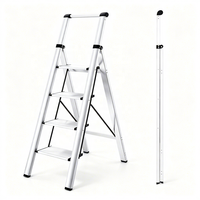 Échelle domestique pliante en aluminium à 4 marches, ultra-mince, antidérapante, avec main courante, pour armoire, qualité inspectée, en stock