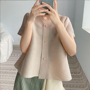 Chaqueta Corta Plisada de Verano para <span class=keywords><strong>Mujer</strong></span>, Cárdigan Fino de Manga Corta con Botones, Top Informal - Product Image 6