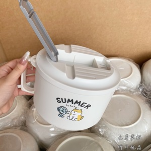 Tazón de fideos instantáneos con diseño de dibujos animados, de gran capacidad y tapa, para estudiantes y trabajadores de oficina. - Product Image 1