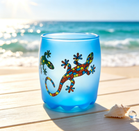 Verre à shot personnalisable en forme de baril, givré, avec base ondulée, motif animalier peint par pulvérisation et décalcomanie, souvenir