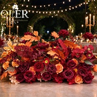 Chemin de table en soie bordeaux et orange brûlé, arrangement floral artificiel de roses et dahlias, 100 cm, pour décoration de table de mariage et événements