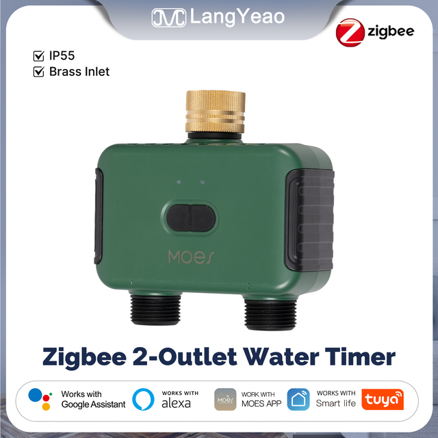 LangYeao Tuya ZigBee Smart Water Timer, 2-Outlet Garden Irrigation Controller, APP Remote Control, Works with Alexa/Google Home