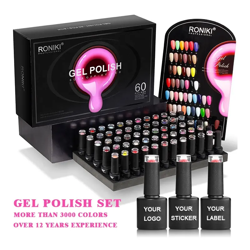 Roniki Oem 60 Stuks Nail Art Salon Kit Acryl Uv Gel Kleur Private Label Gel Polish Set