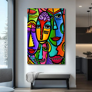 Stampa digitale di arte decorazione per la casa con facce astratte moderne stampate su tela ad acquerello - Product Image 5