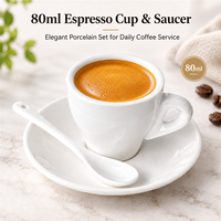 Ensemble tasse à espresso, soucoupe et cuillère en porcelaine Kingze style européen 80 ml, logo personnalisé, tasse à café pour café, hôtel