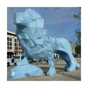 Statue de <span class=keywords><strong>lion</strong></span> géométrique <span class=keywords><strong>rouge</strong></span> en polyrésine, grande sculpture animale en fibre de verre pour décoration de parc extérieur, vente en gros sur mesure - Product Image 4