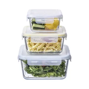 Newly Hinged Locking lids Glass Lunch Box Kitchen Home storage containers Tableware Meal-Prep Storage Containers 3pcs Set