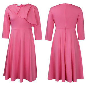 Robe élégante décontractée pour femme de bureau, couleur unie, demi-manches, volants asymétriques, ourlet plissé, tendance - Product Image 5