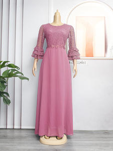 <span class=keywords><strong>2022</strong></span> Robe Maxi Longue en Chiffon et Dentelle à Paillettes Grande Taille pour Femmes, Vêtement Africain, Col Rond, Manches Évasées, Élégante Robe de Soirée - Product Image 4