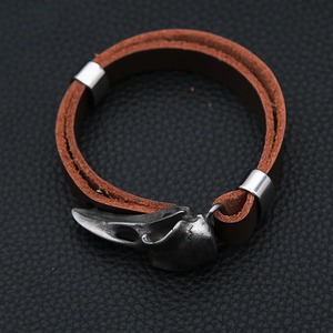 yunnique Crow Skull Leather Bracelet Men's Punk Rock Jewelry Tibetan Silver Animal Shape Casual Wearable <b>Accessory</b> - Product Image 4