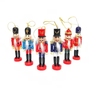 6 buah/Set 12cm tentara kayu hiasan pemecah kacang Natal Set dekorasi gantung mainan boneka hadiah