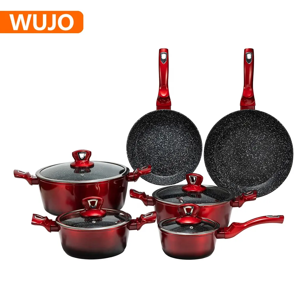 Set peralatan masak anti lengket dari Tiongkok, Set alat masak anti lengket, panci dan panci aluminium tempa, panci pabrikan Tiongkok