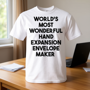 T-shirt promotionnel unisexe pour adulte à manches courtes et col rond, avec motif 'Worlds Most Wonderful Hand Expansion Envelope Maker' - Product Image 3