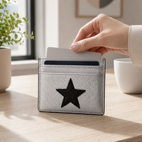 Portefeuille unisexe fin en PVC grain litchi à ouverture supérieure avec motif étoile, porte-cartes d'identité/crédit multi-fentes et pochette à monnaie pour usage quotidien