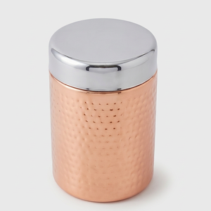 Copper Hammered Food Container With Stainless Steel Lid Round Spice <b>Storage</b> <b>Box</b> Minimalist Design Keep Fresh 1 Layer For Home - Product Image 1