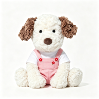En gros, Jouet en peluche chien chiot marron aux oreilles bouclées, avec chemise blanche et salopette, design personnalisé, cadeau décoratif