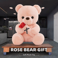 Valentijnsdag Teddybeer Pluche Speelgoed Hand met Rozen Gevuld Dierenknuffel Speelgoed voor Valentijnsdag Cadeaus Beer Rozen Pluche Speelgoed