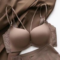 Conjunto de Sujetador Push-Up sin Costuras para Mujer, sin Espalda, con Cierre Frontal, sin Varillas, Realza el Busto Pequeño, Copa Delgada con Logotipo, para Pecho Plano, de Poliamida