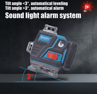 Niveau laser vert extérieur Biyoti BYT-4D17LL, 16 lignes 4D, auto-nivelant, télécommandé, outil professionnel pour carrelage mural et de sol
