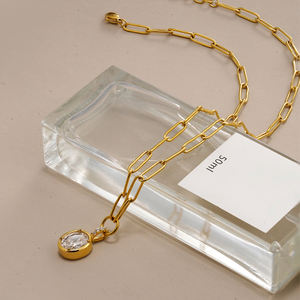 Liliflor gran oferta moda 18K chapado en oro de acero inoxidable impermeable papel Pin cadena enlace Oval circón colgante collar P253655 - Product Image 6