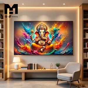 Décoration Murale : Affiche sur Toile du Dieu Hindou Ganesha, Peinture Murale Religieuse <span class=keywords><strong>Indienne</strong></span> pour Salon et Salle de Prière, Encadrée - Product Image 5