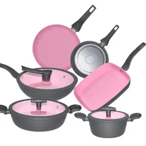 锻造铝内饰粉色涂层dessini炊具套装不粘家用厨房烹饪