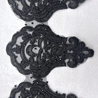 Ruban de dentelle florale vintage baroque noir de 12,5 cm avec broderie et perles noires en tulle