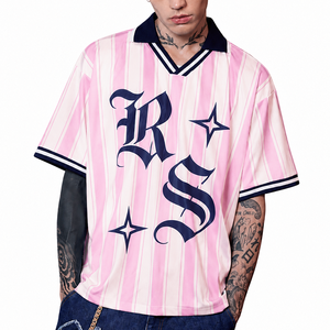 Camiseta de Fútbol de Poliéster con Rayas Blancas y Moradas, Impresión por Sublimación, Diseño Personalizado de Media Manga, Estilo Retro <span class=keywords><strong>Oversize</strong></span> - Product Image 2