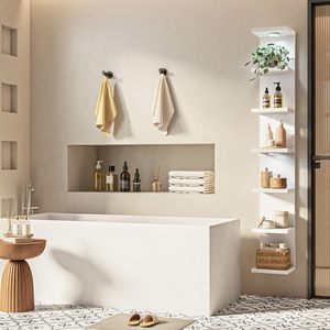 Estantes Flotantes Blancos para Decoración <span class=keywords><strong>de</strong></span> <span class=keywords><strong>Pared</strong></span>, Estante <span class=keywords><strong>de</strong></span> <span class=keywords><strong>Pared</strong></span> <span class=keywords><strong>de</strong></span> 7 Niveles con Luces LED, Estante <span class=keywords><strong>de</strong></span> Madera para Organización del Hogar - Product Image 4