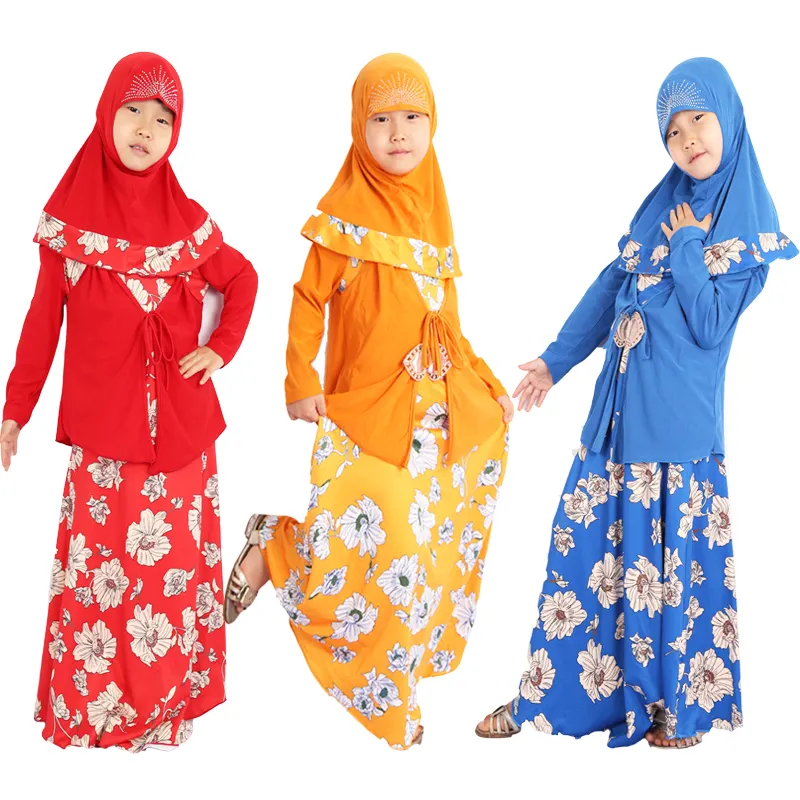 2020 गर्म बेच पारंपरिक मुस्लिम महिलाओं के कपड़े मुस्लिम gril abaya gril पोशाक जैकेट और लंबे skirt1set के साथ 3 PCS