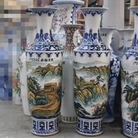 Lukisan tangan mewah vas lantai polikrom Cina Motif dinding besar antik Dekorasi keramik tinggi tinggi untuk Hotel & Ruang Keluarga
