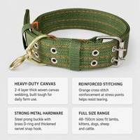 Kalung Ternak Kanvas Heavy Duty untuk Sapi Domba, Kalung Pengikat dengan Gesper Baja & D-Ring Putar Kuningan, 48-150cm