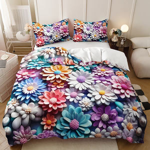 طقم مفارش سرير من الزهور وقلب البكر بألوان كرتونية ثلاثية الأبعاد طقم غطاء لحاف وردي مخصص بطباعة رقمية - Product Image 4