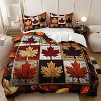 Parure de lit patchwork à carreaux feuille d'érable et citrouille, collection automne Thanksgiving, avec taies d'oreiller pour chambre à coucher